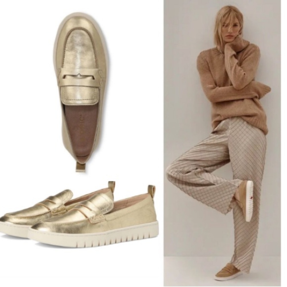 Anthro Metallic Gold Leather Uptown Slip-on Loafer by Vionic